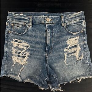 American Eagle Curvy Blue Distressed Jean Shorts
